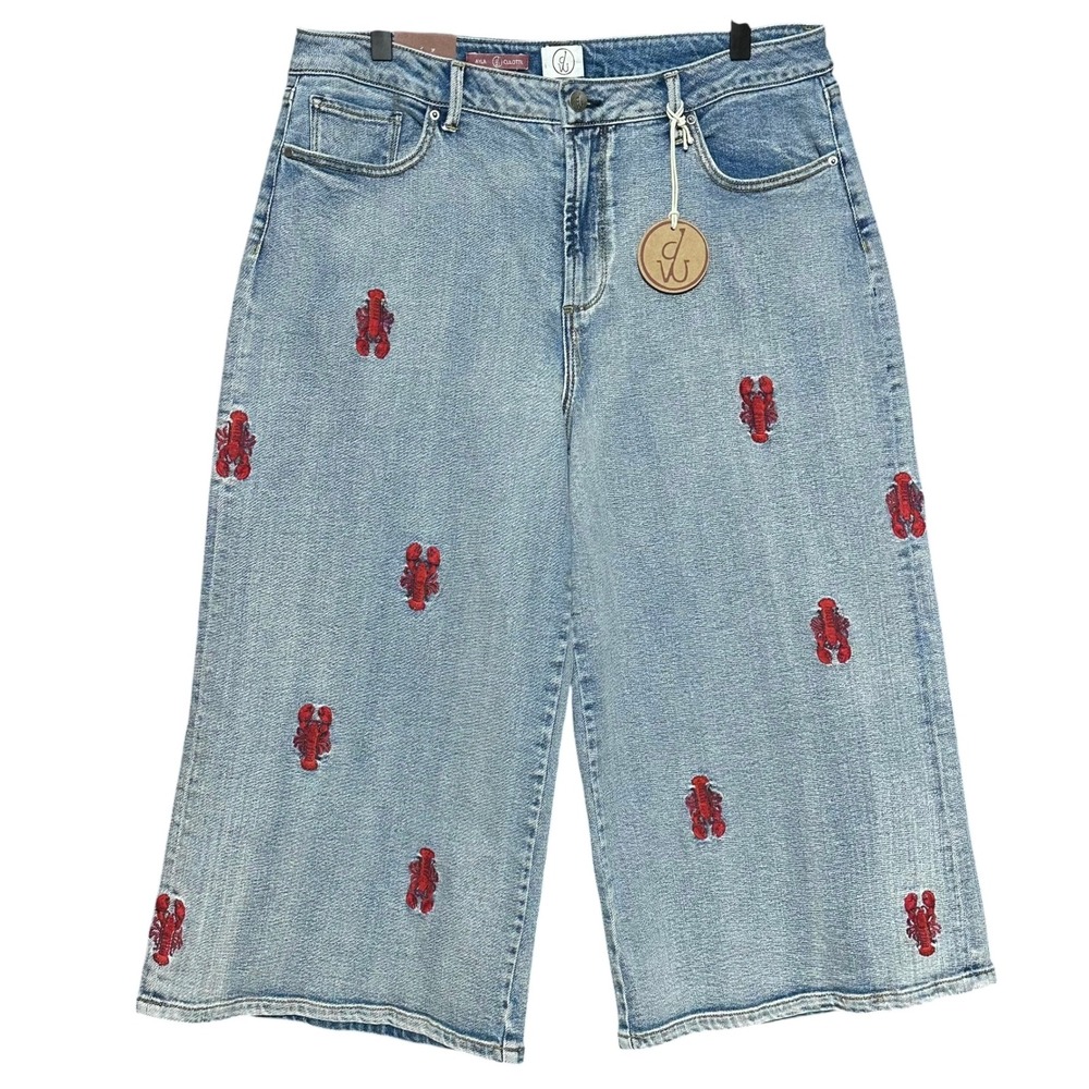 Driftwood Ayla Culotte Seaside Social Lobster Embroidered Jeans Plus Size 16 New